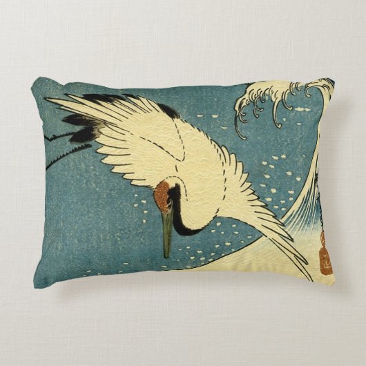 ヴィンテージのクレーンおよび波 アクセントクッション (正面)