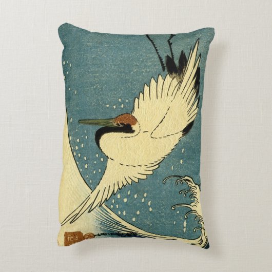 ヴィンテージのクレーンおよび波 アクセントクッション (裏面(縦))