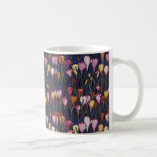 ヴィンテージのクロッカスの花を庭で、植物の模様 コーヒーマグカップ (右)