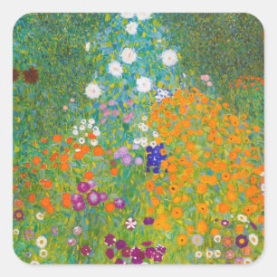 ヴィンテージのグスタフ・クリムト コテージガーデン 花のアート スクエアシール