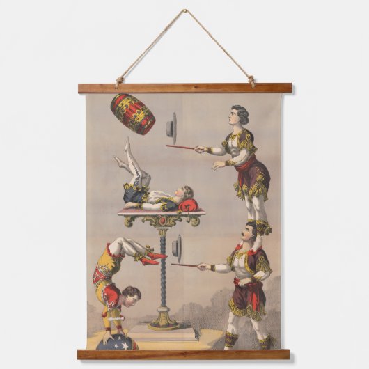 ヴィンテージのグラフィックプリントアクロバティック行為。 吊り下げ型タペストリー (正面)