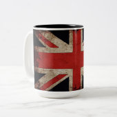 ヴィンテージのグランジなイギリスの旗 ツートーンマグカップ (正面左)