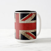 ヴィンテージのグランジなイギリスの旗 ツートーンマグカップ (正面右)