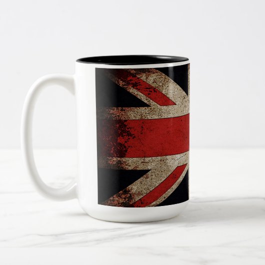 ヴィンテージのグランジなイギリスの旗 ツートーンマグカップ (左)