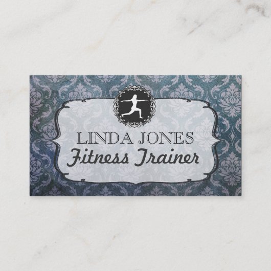 ヴィンテージのグランジなダマスク織の体育館のフィットネスのトレーナーカード 名刺 (正面)
