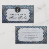 ヴィンテージのグランジなダマスク織音楽ピアノ歌う先生 名刺 (正面/裏面)