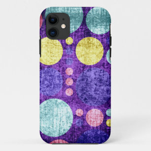 ヴィンテージのグランジな水玉模様 の黄色い紫色の水 iPhone 11 ケース