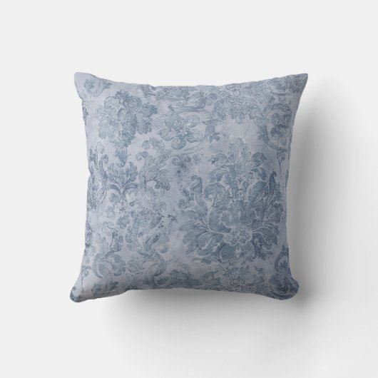 ヴィンテージのグランジな灰色の青く白いダマスク織の上品 クッション (裏面)