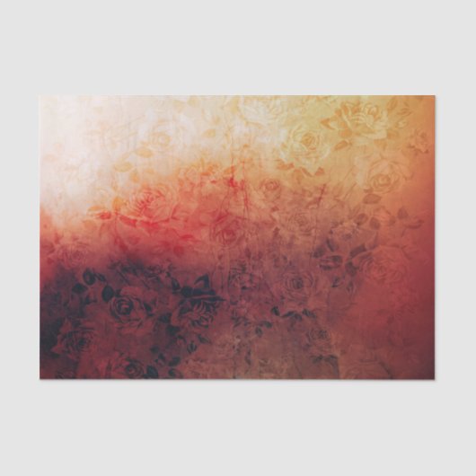 ヴィンテージのグランジな花の火の赤はバラアートな衰退しました 薄葉紙 (正面)