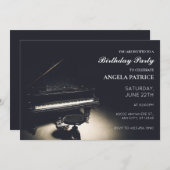 ヴィンテージのグランドピアノの誕生日 招待状 (正面/裏面)