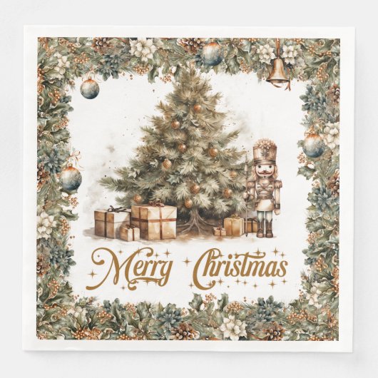 ヴィンテージのグリーンとゴールドのクリスマス・ナッツクラッカー・ツリー (正面)