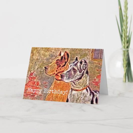 ヴィンテージのグレートデーン、ハッピーバースデー カード (正面)