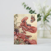 ヴィンテージのケシと蝶 ポストカード (スタンド正面)