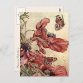 ヴィンテージのケシと蝶 ポストカード (正面/裏面)