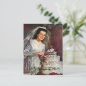 ヴィンテージのケーキ結婚を持つ花嫁の日付を保存 案内ポストカード (スタンド正面)