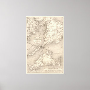 ヴィンテージのケープコッドの古いコロニーライン地図(1888年) キャンバスプリント