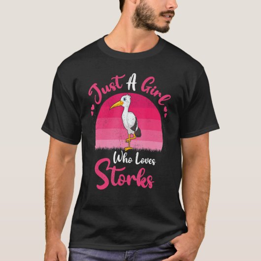 ヴィンテージのコウノトリを愛する少女 Tシャツ (正面)