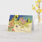 ヴィンテージのコテージの誕生日の挨拶状 カード (黄色い花)