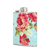 ヴィンテージのコテージの赤いバラの花柄のフラスコ フラスク (左)