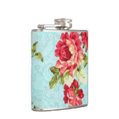 ヴィンテージのコテージの赤いバラの花柄のフラスコ フラスク (右)