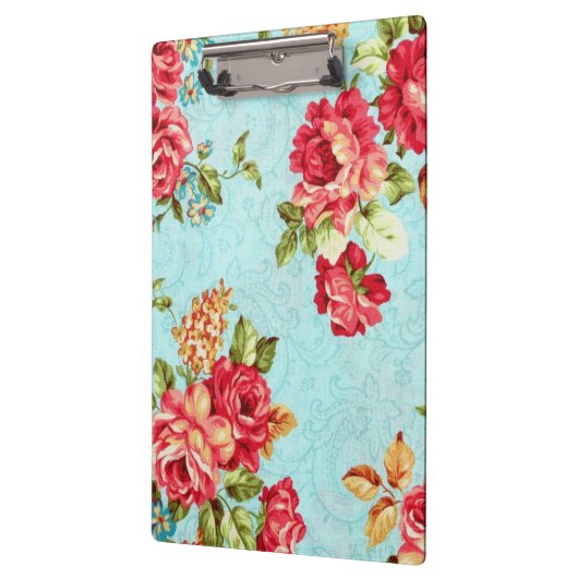ヴィンテージのコテージの赤いバラの花柄 クリップボード (左)
