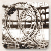 ヴィンテージのコニーアイランドのジェットコースターのセピア色のギフト コースター (正面)