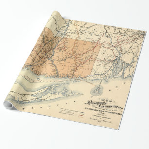 ヴィンテージのコネチカットの鉄道地図(1893年) ラッピングペーパー