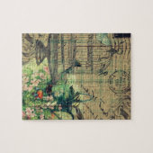 ヴィンテージのコラージュw/Bird及び鳥かごの庭 ジグソーパズル (横)