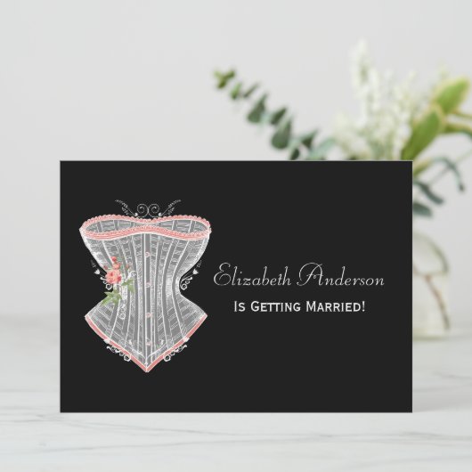 ヴィンテージのコルセットの個人的なランジェリーのブライダルシャワー 招待状 (スタンド正面)