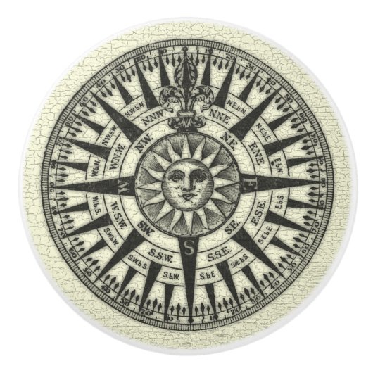 ヴィンテージのコンパス面図日曜日 セラミックノブ (正面)