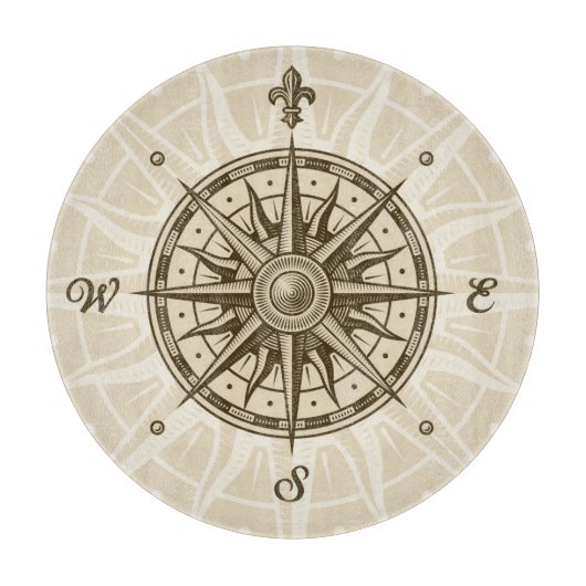 ヴィンテージのコンパス面図 カッティングボード (正面)