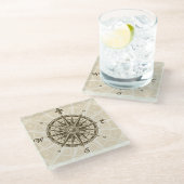ヴィンテージのコンパス面図 ガラスコースター (アングル)