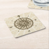 ヴィンテージのコンパス面図 スクエアペーパーコースター (アングル)