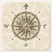 ヴィンテージのコンパス面図 スクエアペーパーコースター (正面)