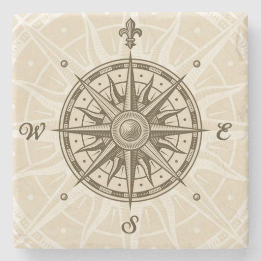 ヴィンテージのコンパス面図 ストーンコースター (正面)