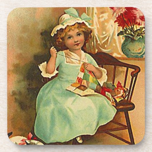 ヴィンテージのコースターのQuilter忙しい手のキルトを作る女性の集まり コースター (正面)