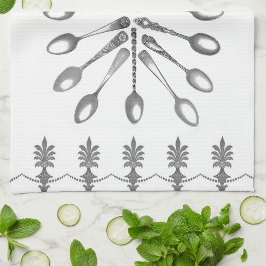 ヴィンテージのコーヒースプーンは台所タオルを模造します キッチンタオル (折り畳み)