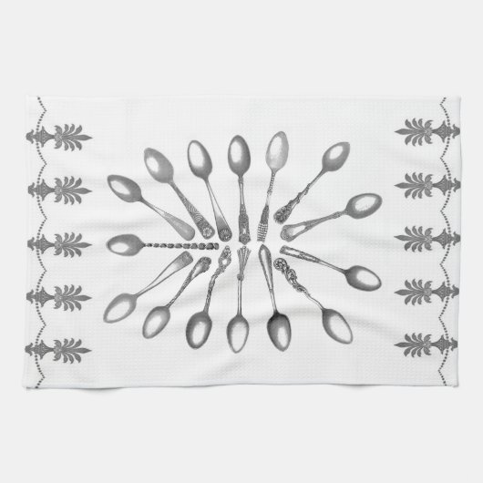 ヴィンテージのコーヒースプーンは台所タオルを模造します キッチンタオル (横)