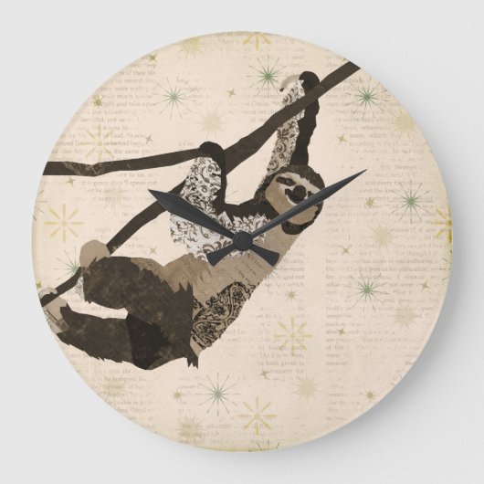 ヴィンテージのコーヒー及びクリームの怠惰の時計 ラージ壁時計 (正面)