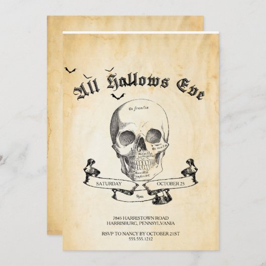 ヴィンテージのゴシックのハローウィンパーティの招待状 招待状 (正面/裏面)