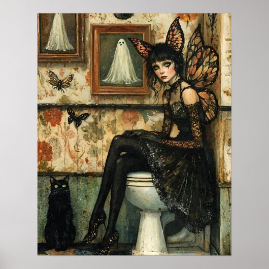 ヴィンテージのゴシック様式の妖精オントイレハロウィ予測できなン ポスター (正面)