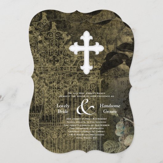 ヴィンテージのゴシック様式キリスト教の結婚式 招待状 (正面/裏面)