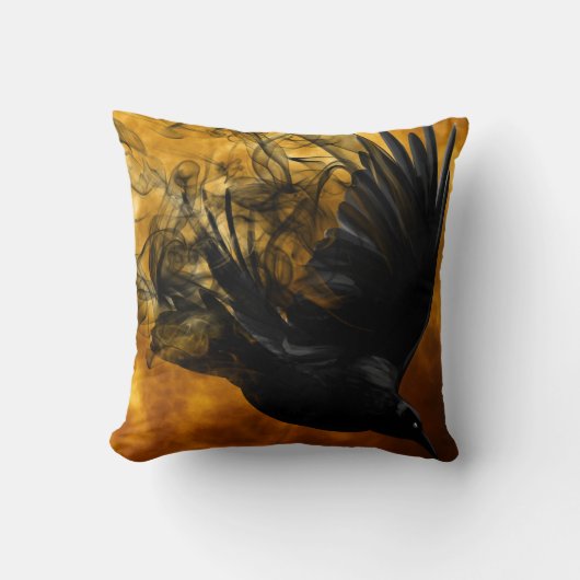 ヴィンテージのゴシック様式ハロウィンの大きく黒いワタリガラスの鳥 クッション (正面)