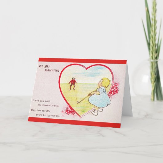 ヴィンテージのゴルフキャディーのバレンタインデーカード シーズンカード (正面)