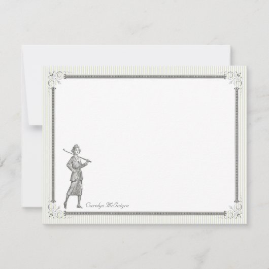 ヴィンテージのゴルフパーソナライズで平らなメッセージカード-女性 ノートカード (正面)