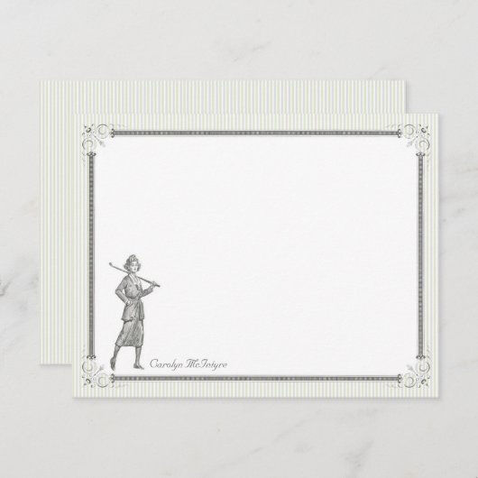 ヴィンテージのゴルフパーソナライズで平らなメッセージカード-女性 ノートカード (正面/裏面)