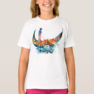 ヴィンテージのゴンドラのベニス都市旅行愛水彩画 Tシャツ