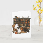 ヴィンテージのゴーストが本を読む、愛書家のライブラリー ハロウィーン カード (黄色い花)