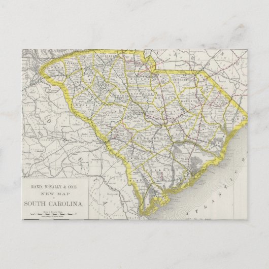 ヴィンテージのサウスカロライナの地図（1889年） ポストカード (正面)