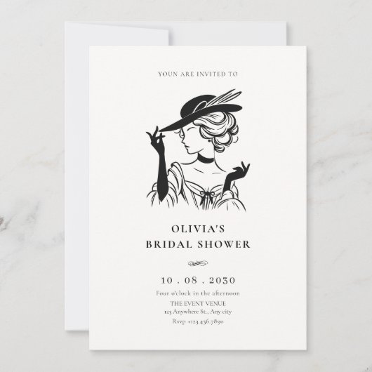 ヴィンテージのサシエレガントーな婦人 招待状 (正面)
